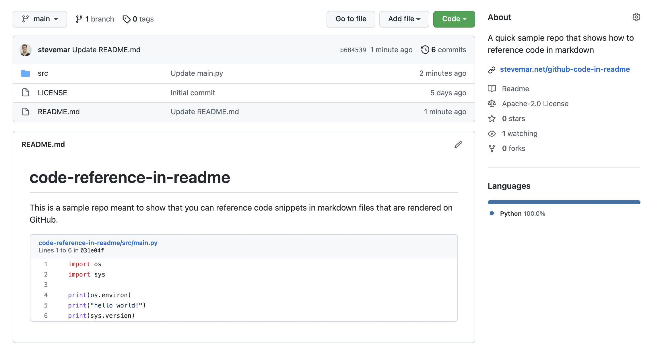 Reference Your GitHub Code In A Markdown File Stevemar